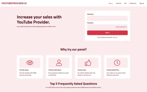 youtubeprovider.io homepage