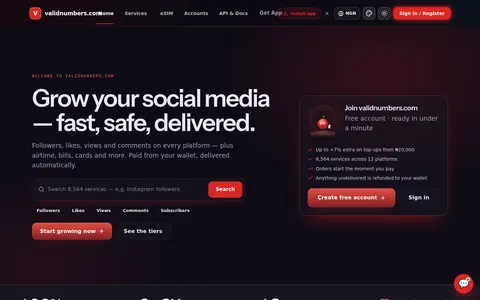 validnumbers.com homepage