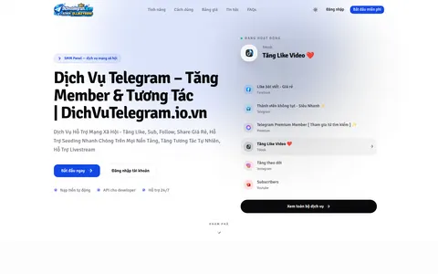 dichvutelegram.io.vn homepage