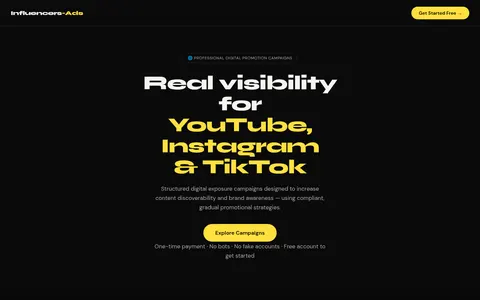influencers-ads.com homepage