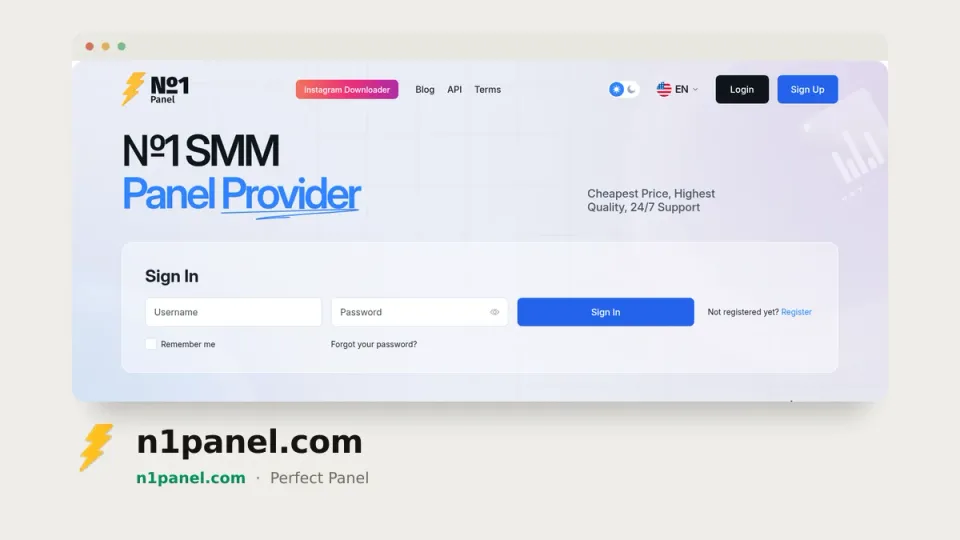 n1panel.com homepage — #32 most popular SMM panel of 2026 by real orders