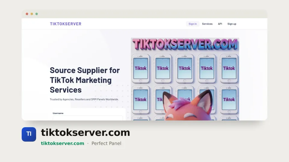tiktokserver.com homepage — #8 most popular SMM panel of 2026 by real orders